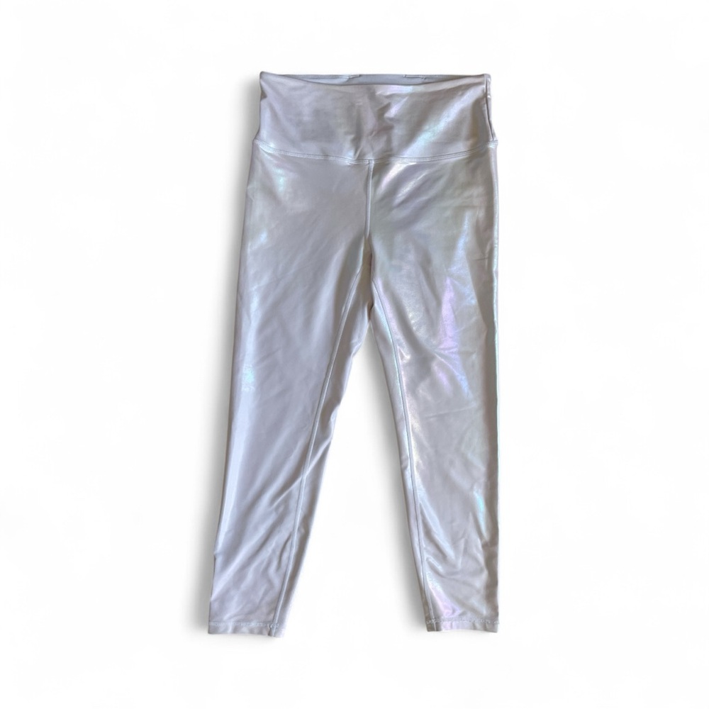 E5- ZYIA Women’s 8/10 iridescent Capri Shimmering Gray active Leggings